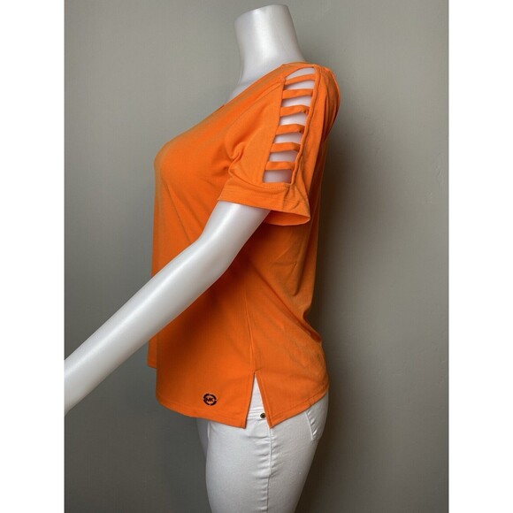 F. Michael Kors Top M Orange Blouse Short Sleeve Round Neck NWT $68 - Picture 6 of 10